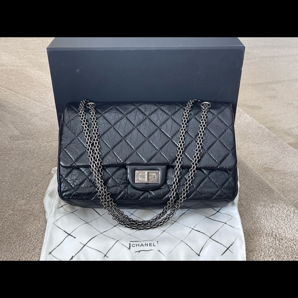 *NOT FOR SALE* CHANEL 2.55 black aged calfskin double flap bag 227 Excelllent! - Picture 1 of 11
